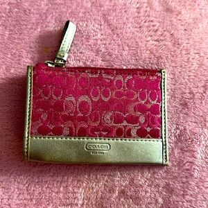 Coach signature pink and silver coin purse